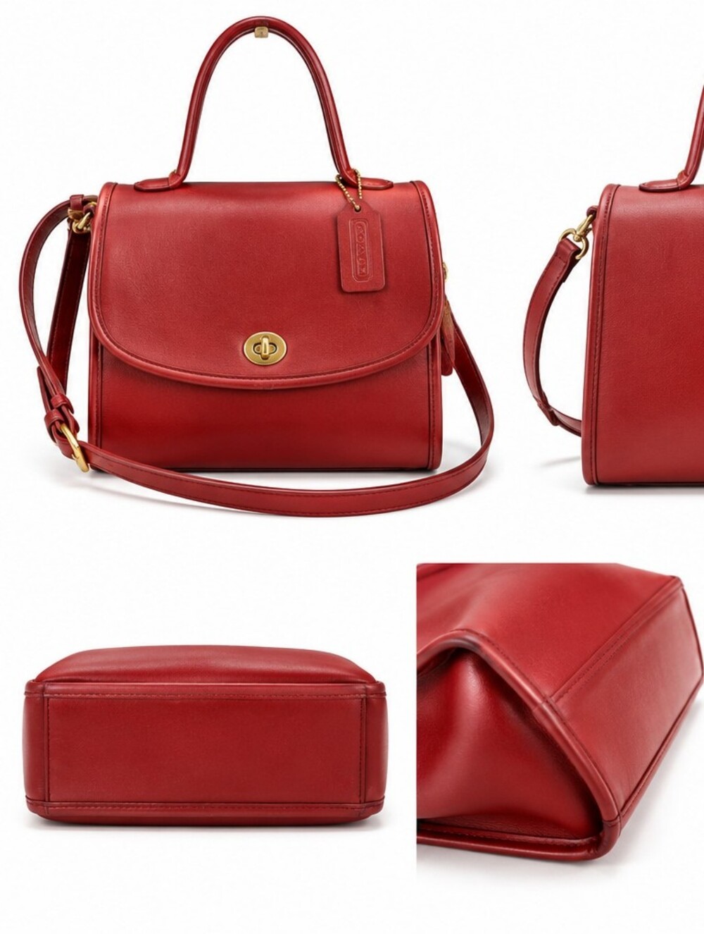 Coach Vintage Red Leather Top-Handle Satchel with Detachable Strap